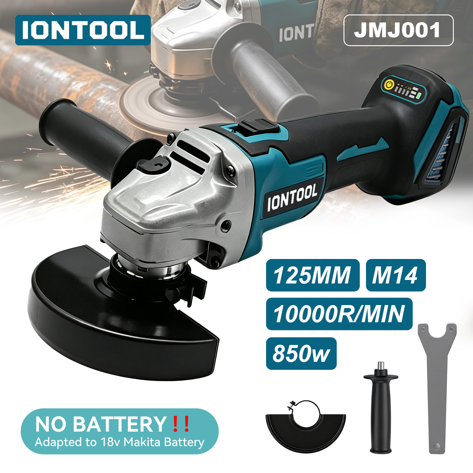 Tools For Fabrication Workshop - IONTOOL Esmerilhadeira angular sem fio, 850W,